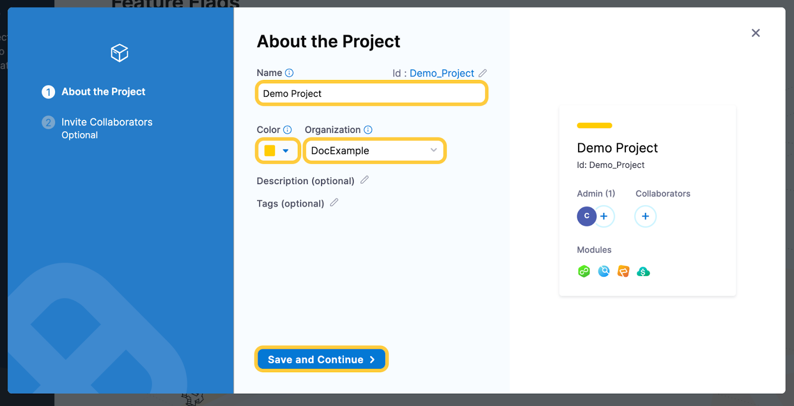 A screenshot of the About the Project form.