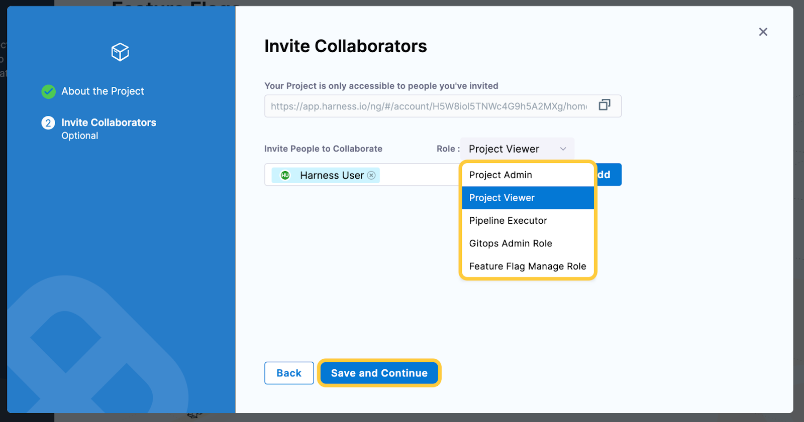 A screenshot of the Invite Collaborators form when creating a Project.