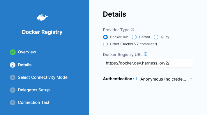 Harness Docker Hub registry settings