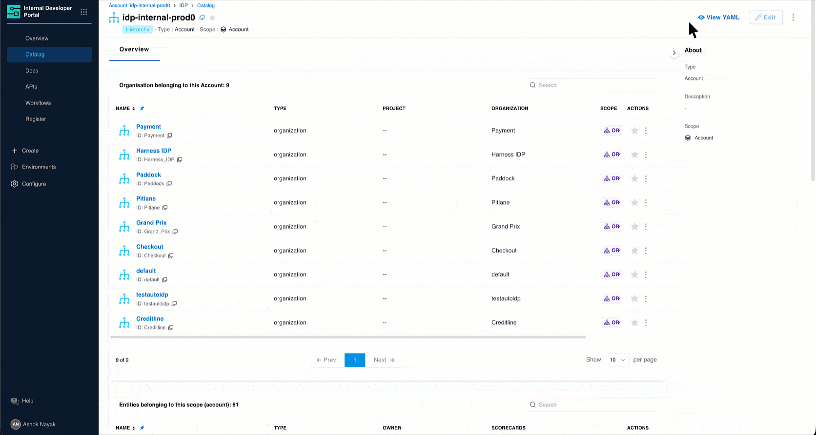 Account entity page showing aggregated value as a StatsCard