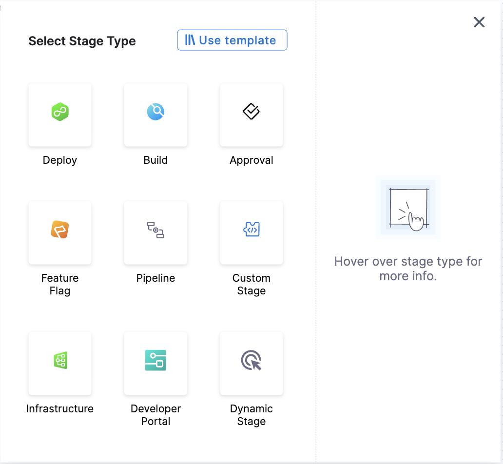 Stage type selection dialog showing all available stage types