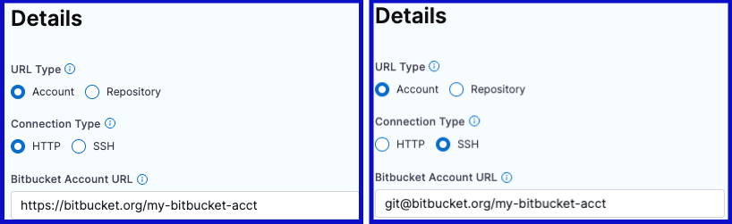 Bitbucket Account URL field with a Bitbucket Cloud account HTTPS URL