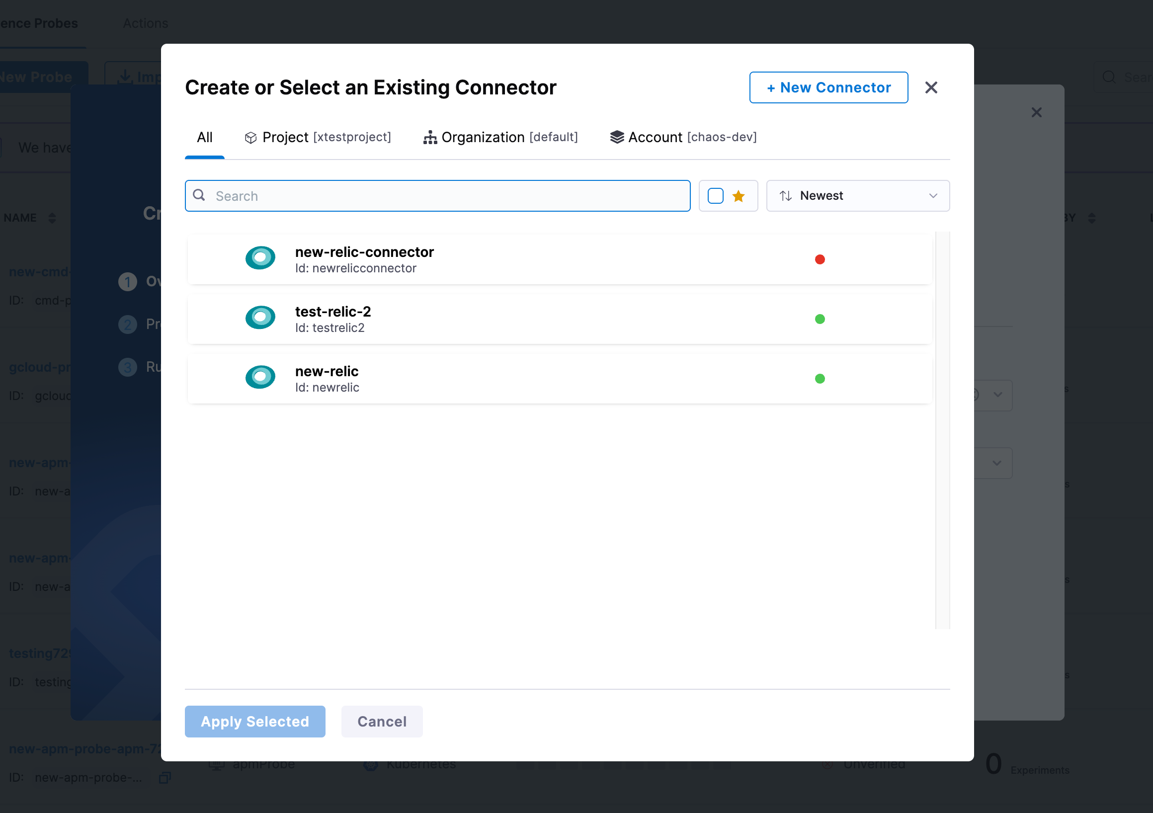 Select New Relic Connector