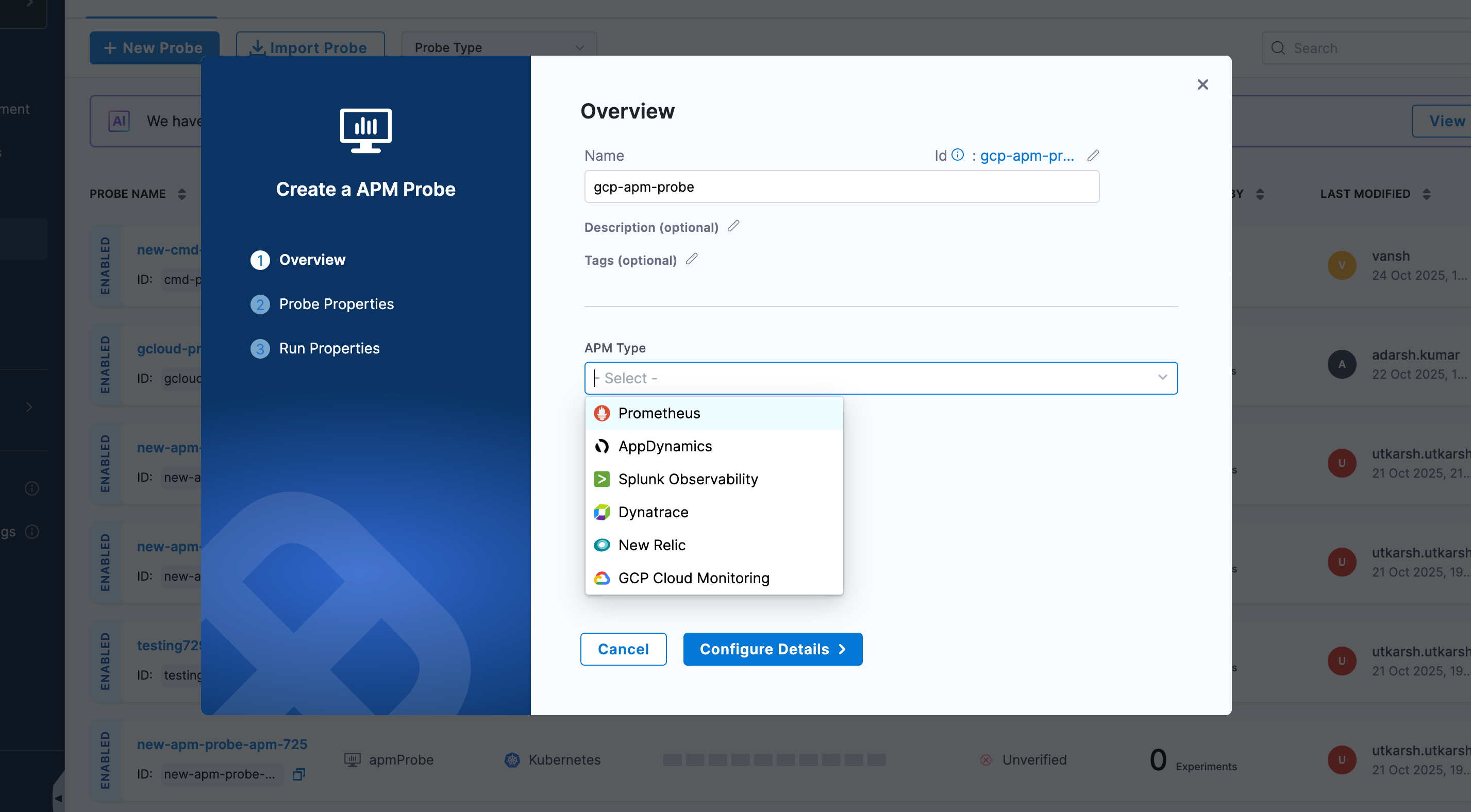 Select GCP Cloud Monitoring Probe