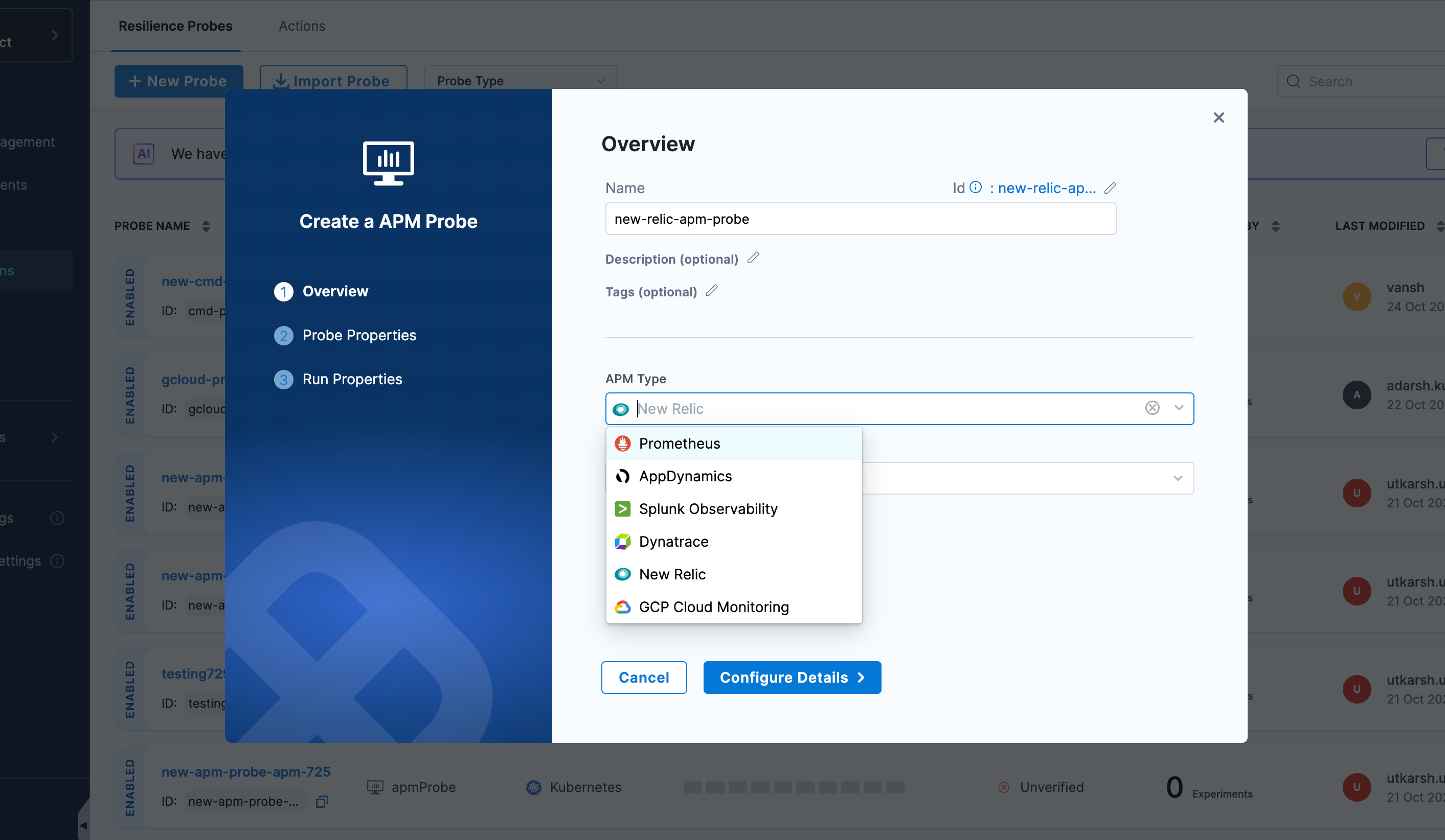 Select New Relic Probe