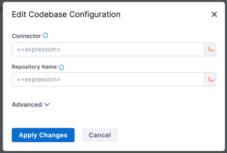 The CI Codebase Configuration window with the fields set to accept variable expression input.
