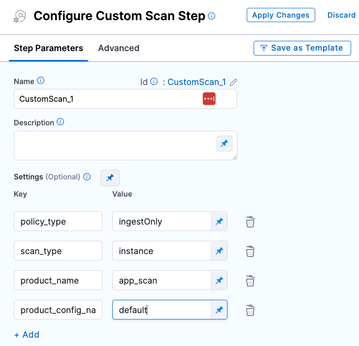 Custom Scan step configuration