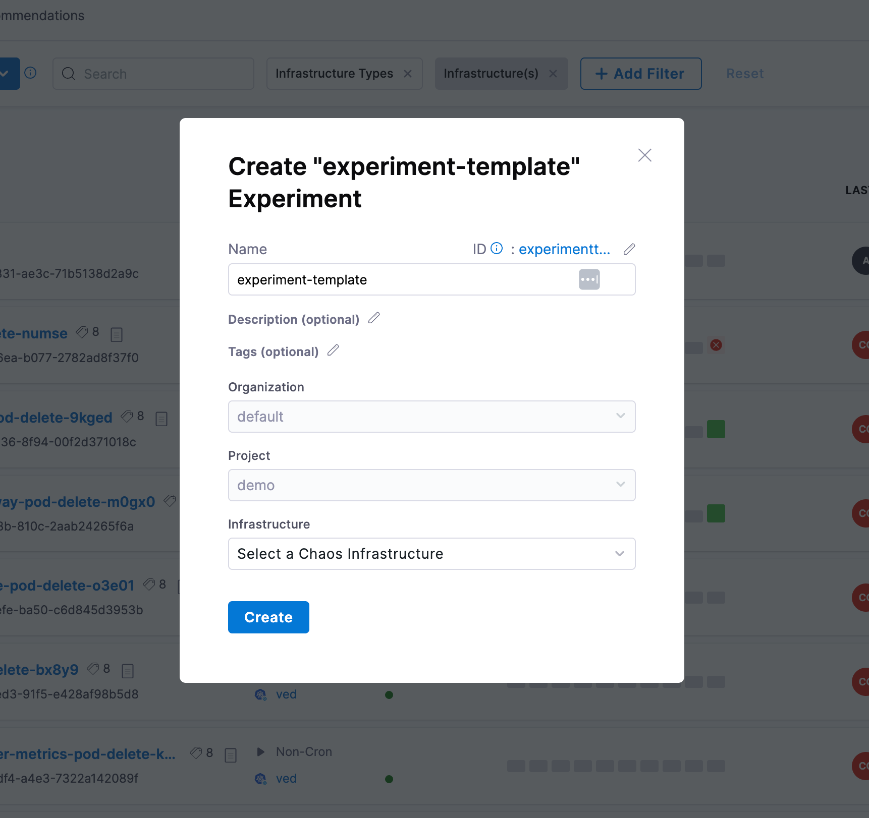 create experiment from template-2