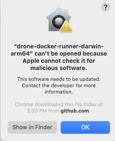 macOS Gatekeeper error message.