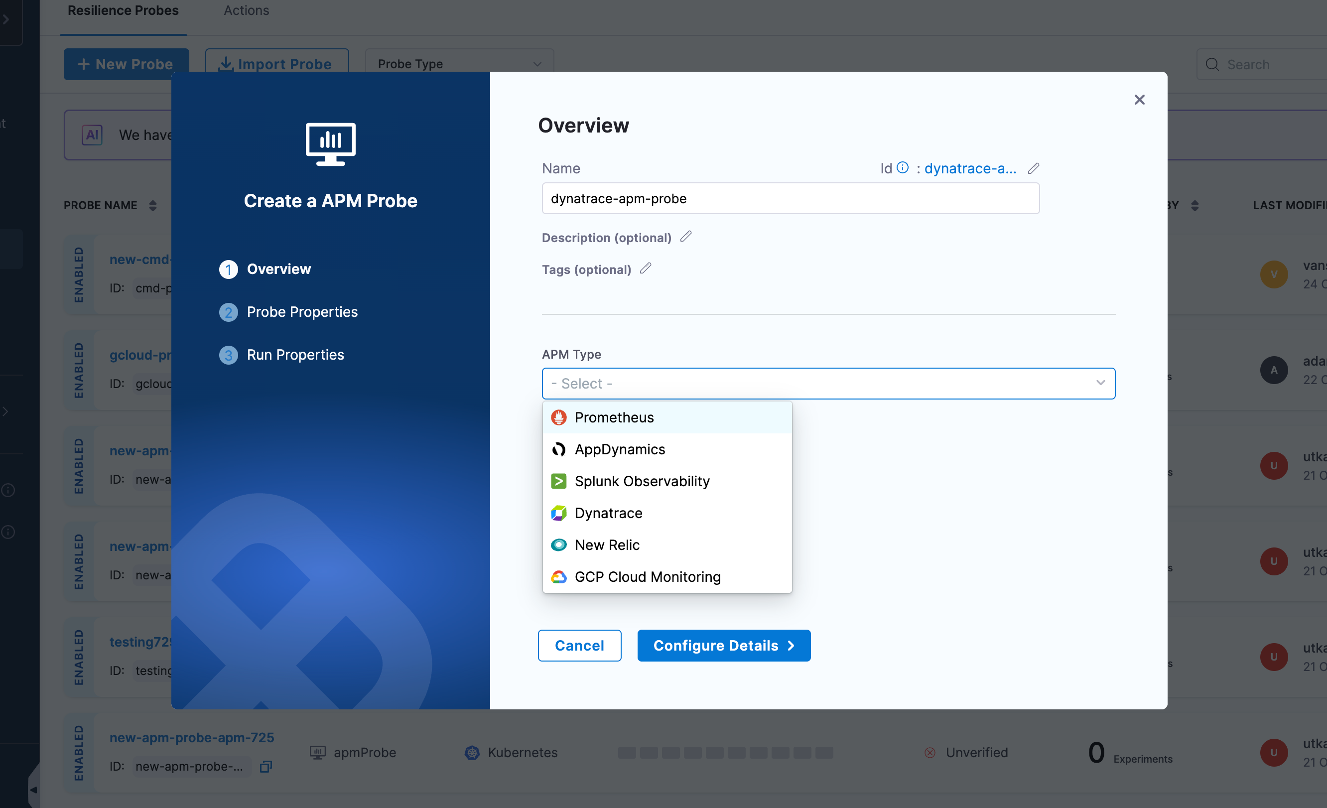 Select Dynatrace Probe