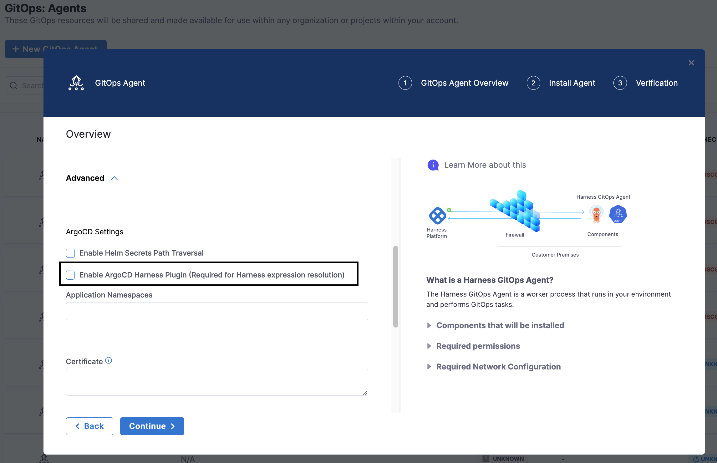 Enable ArgoCD Harness Plugin checkbox in GitOps Agent installation wizard