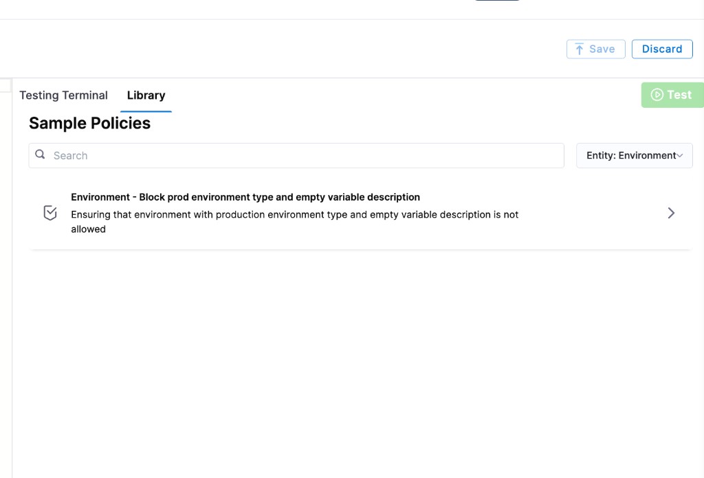Environment sample policies in the Library panel