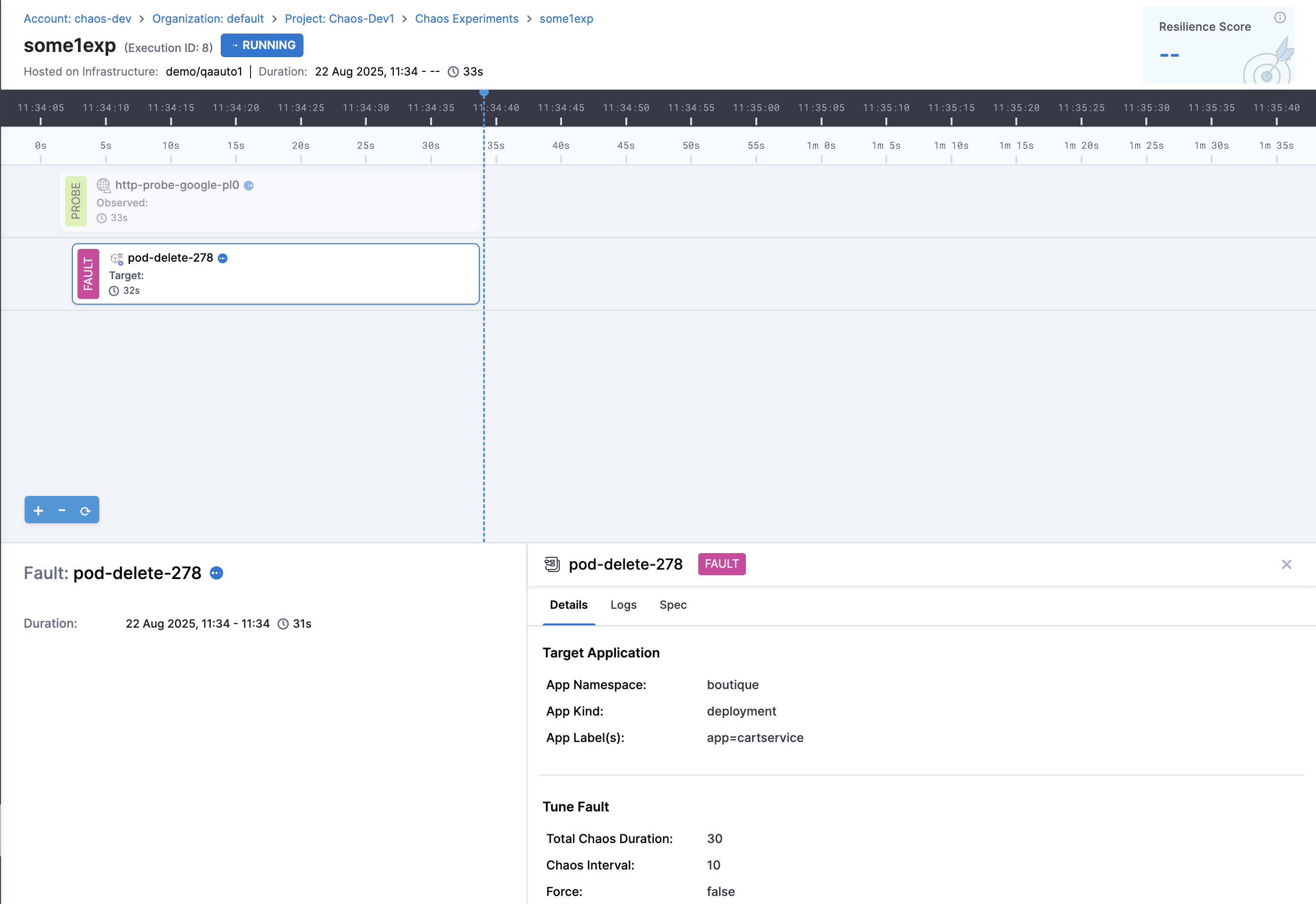 experiment information view
