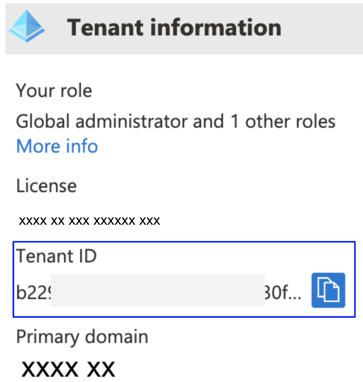The Tenant Information section in Azure