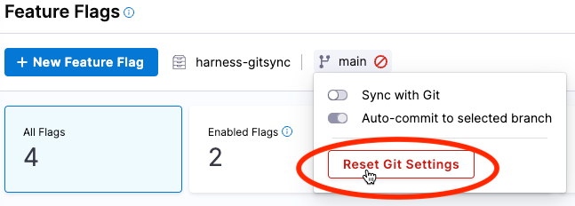 Reset Git Settings button circled