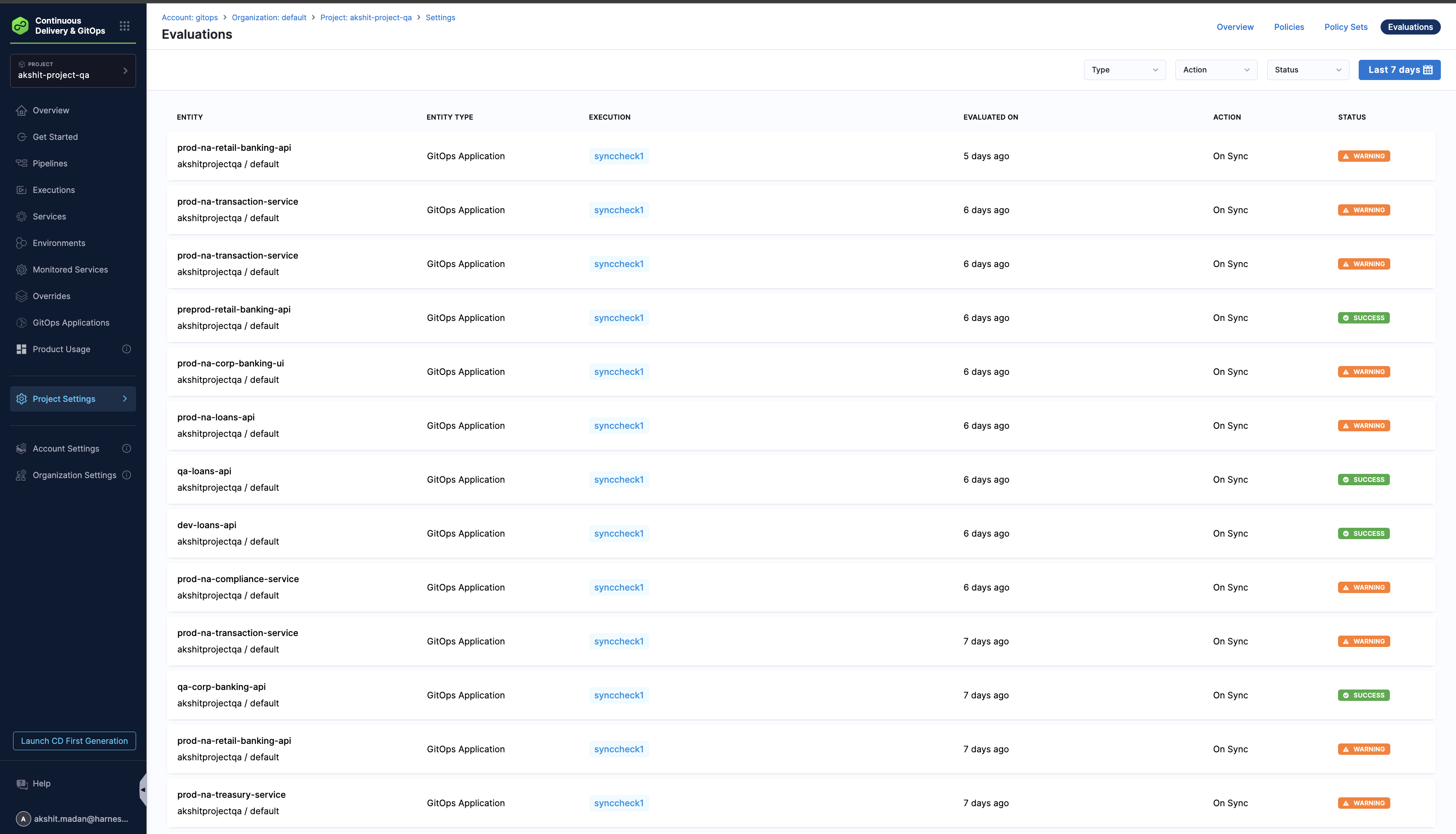 Policy evaluations list