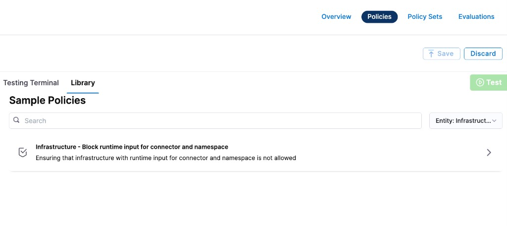 Infrastructure sample policies in the Library panel