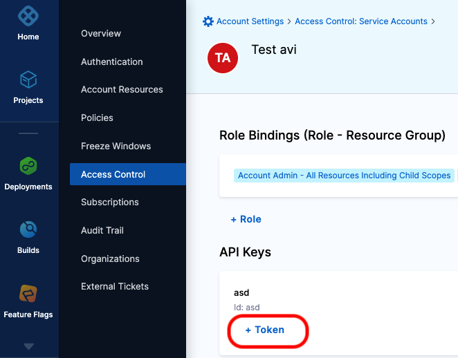 Add token from a service account