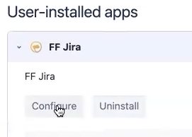 Configure button for the Feature Flags for Jira app in Jira