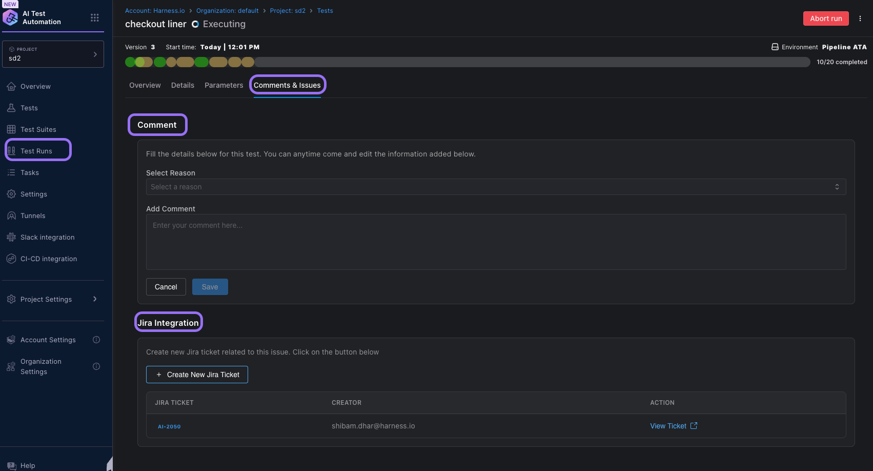 Comments & Issues Panel