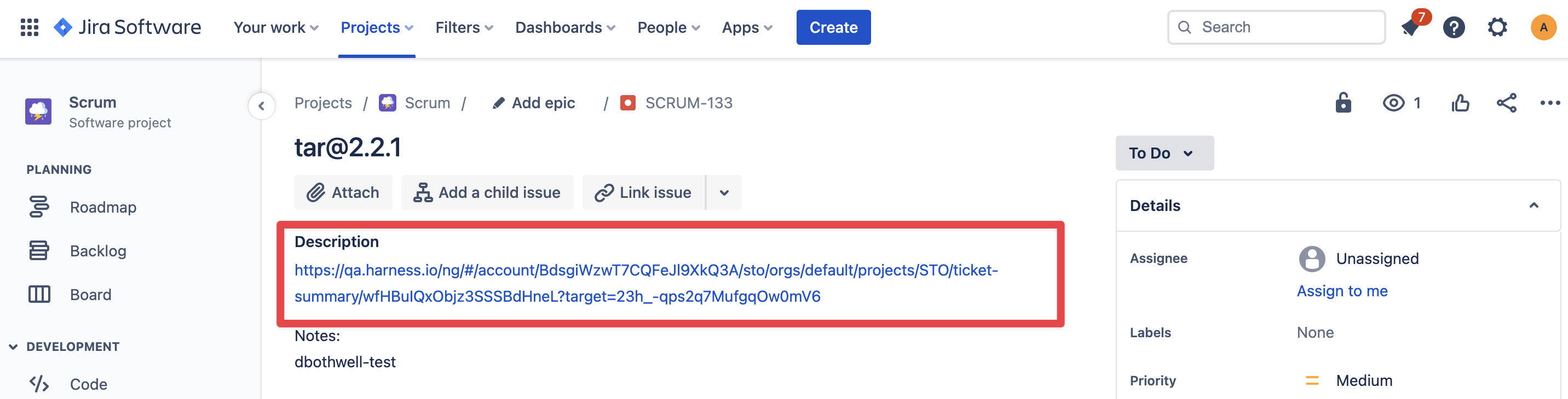 STO issue link in Jira ticket
