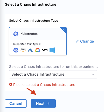 Select a Chaos Infrastructure