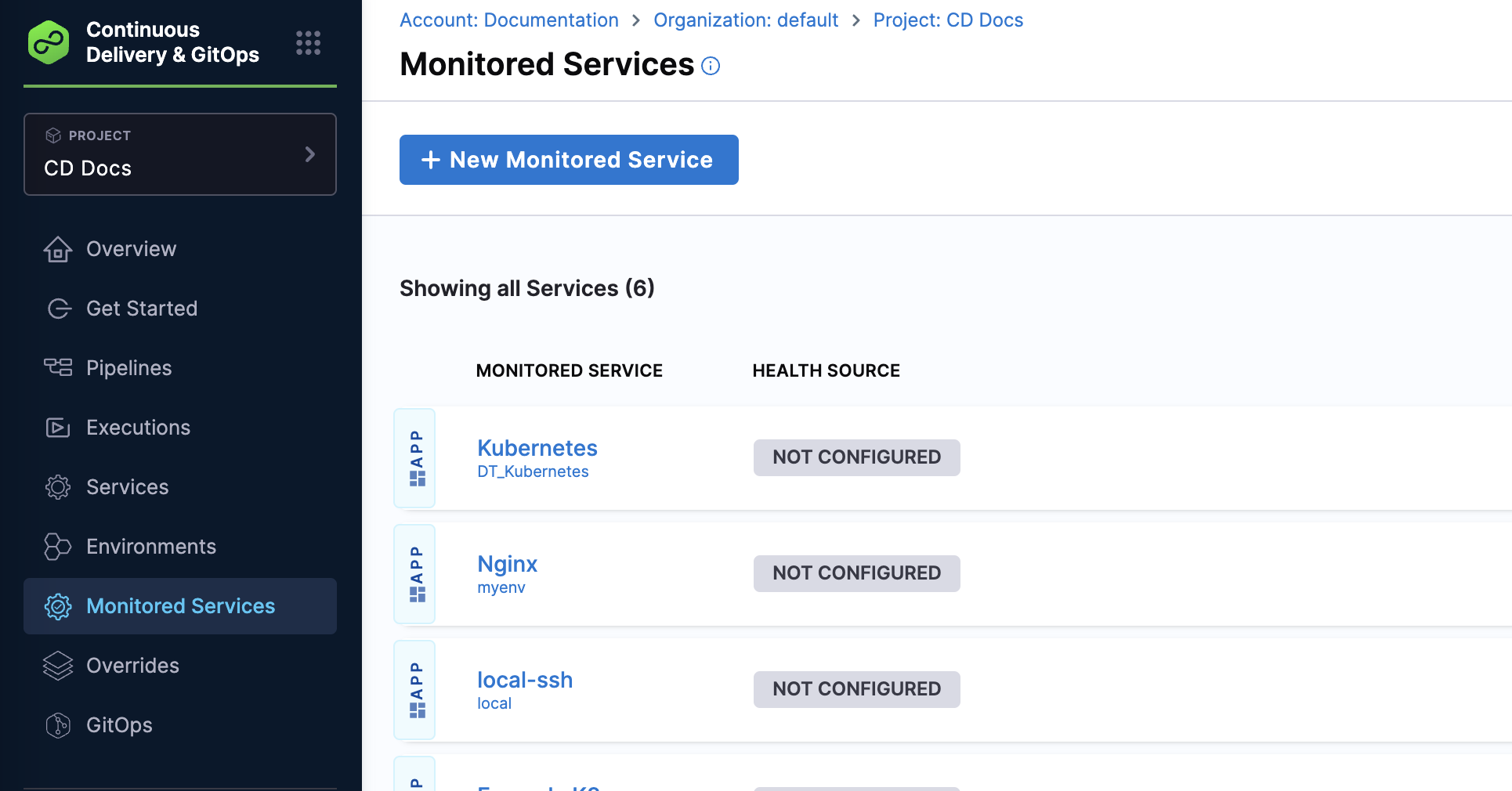 Navigate to new monitored services page
