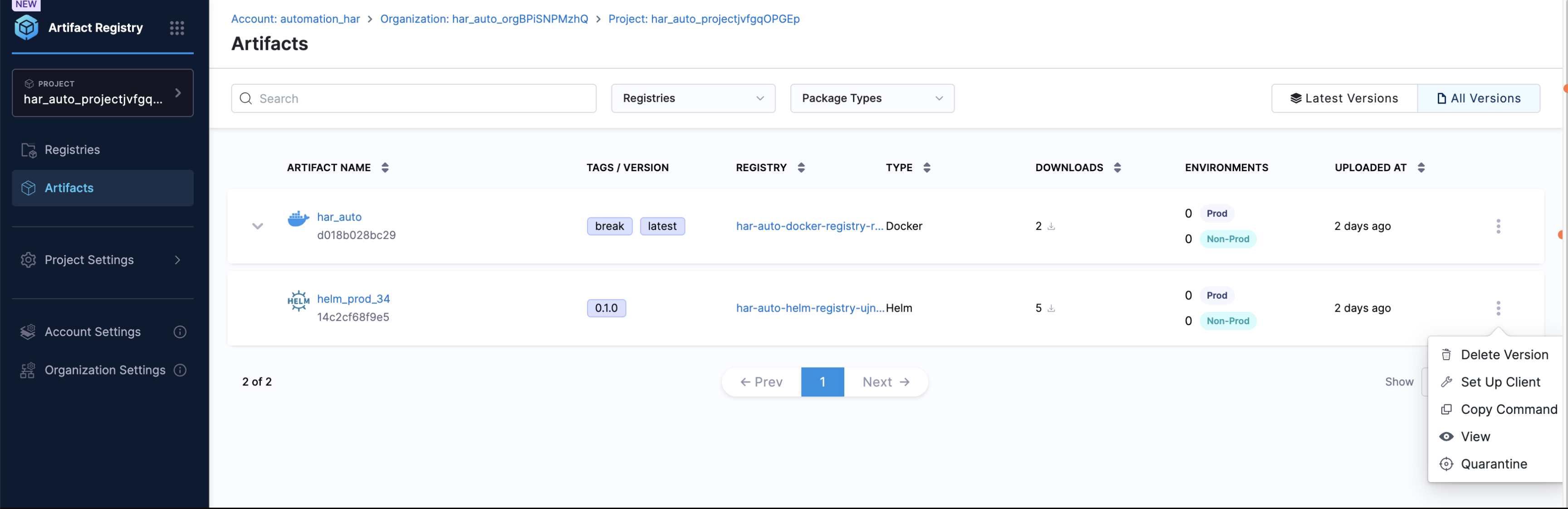 Click to view full size image Artifact Quarantine