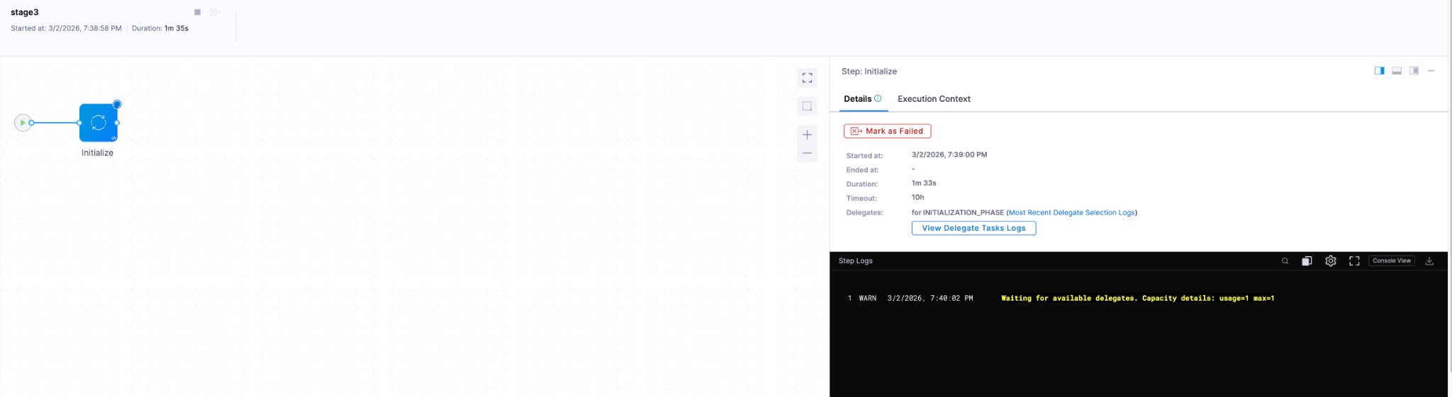 Queued stage log in the Initialize step