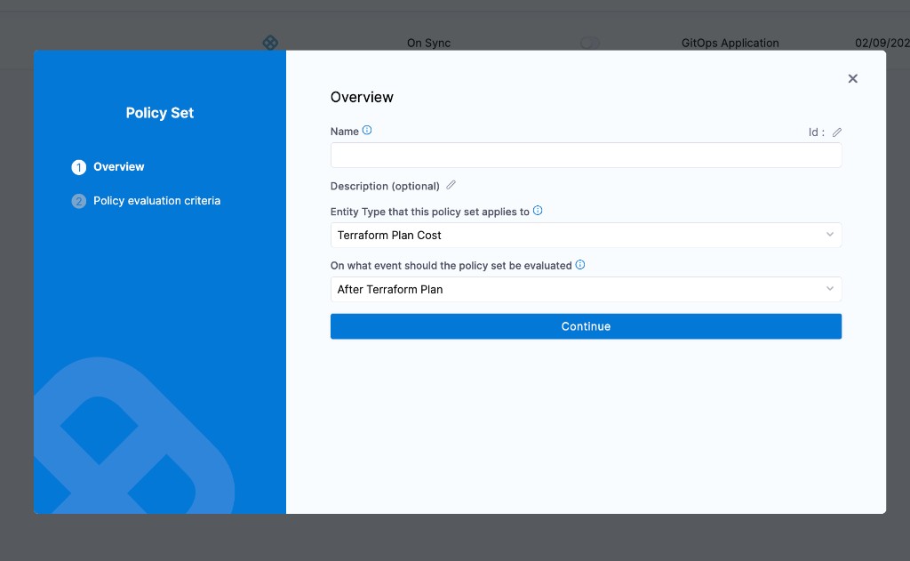 Terraform Plan Cost policy set — entity type and event
