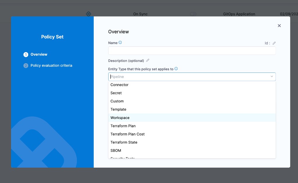 Entity type dropdown showing Terraform options