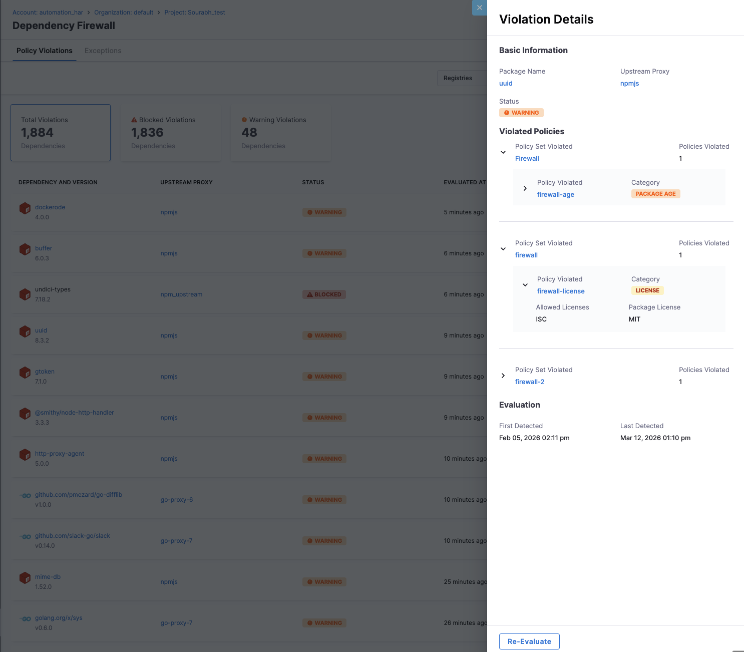 Violation Details Panel